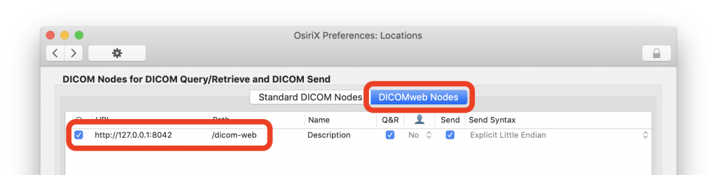 DICOMweb nodes list