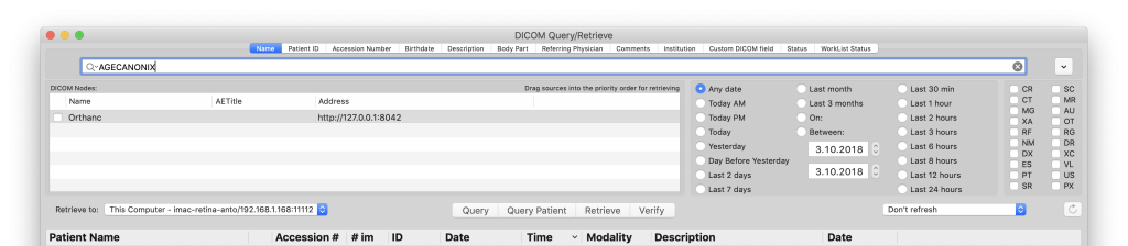 Query the PACS from OsiriX MD